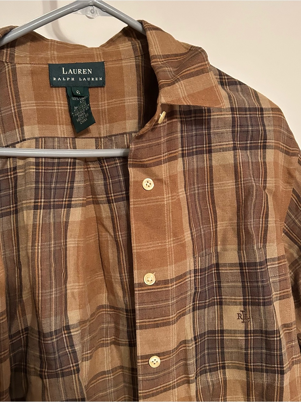 Lauren Ralph Lauren Tan and Brown Plaid Button-Down Shirt - Picture 3 of 10